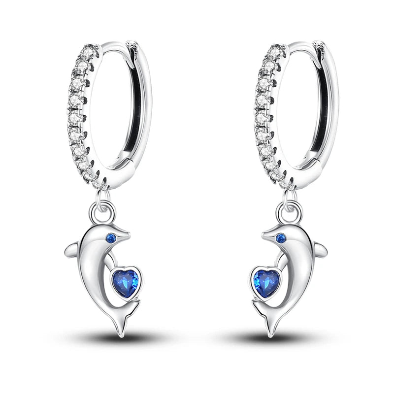 Heißer Verkauf Mode 925 Silber Farbe Ohrringe Blau Zirkon Sterne Mond Unregelmäßigkeit Ohrringe Für Frau Feine Geburtstag Schmuck Geschenke