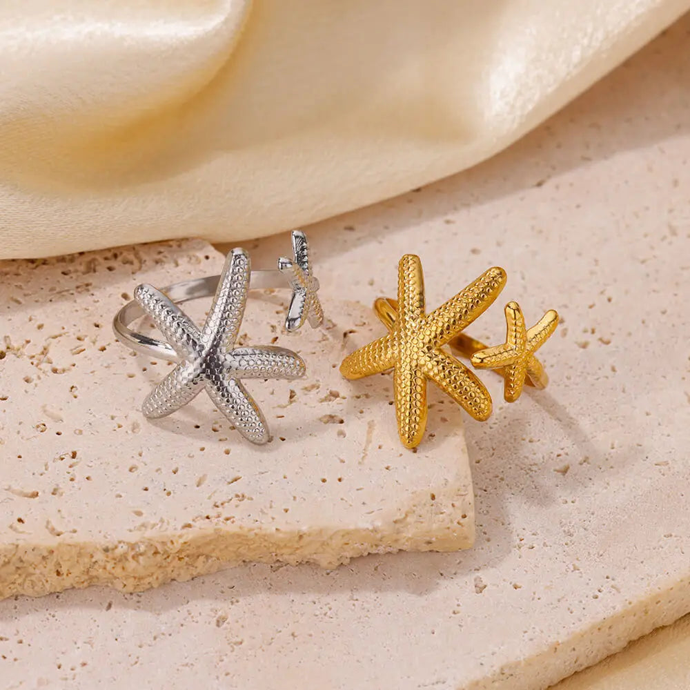 Edelstahl Seestern Offene Ringe Für Frauen Gold Farbe Geometrische Einstellbare Ring Hochzeit Party Mode Jewerly Geschenk anillos