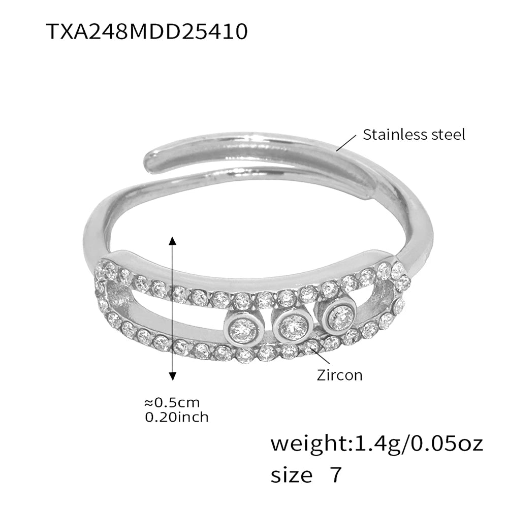 Edelstahl-Ketten-Halsketten, Ringe für Damen, 18 Karat vergoldet, mit beweglichem Zirkon-Anhänger, Halskette, passendes Ring-Schmuckset