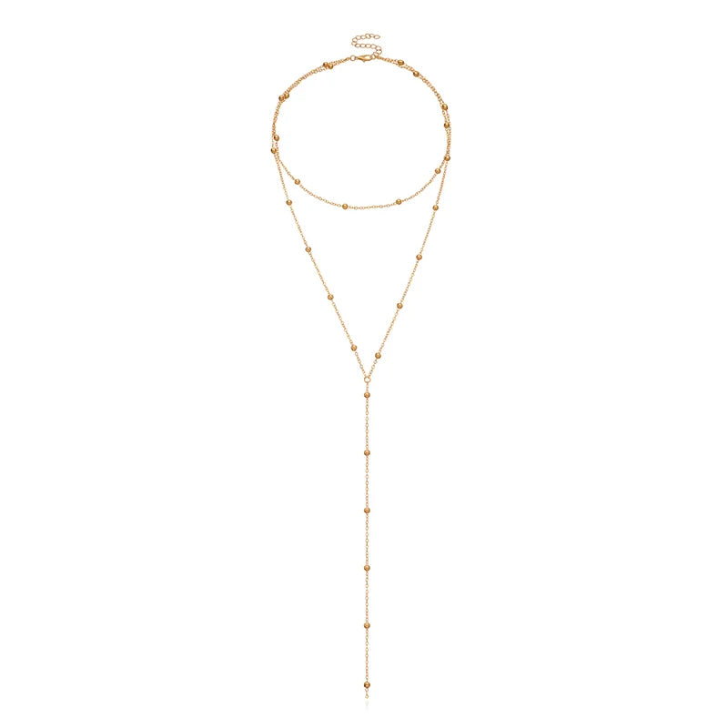 Einfache Frauen Mode Y Förmigen Lange Kette Halskette Zarte Perlen Doppel Schicht Schlüsselbein Halsketten Sommer Strand Hals Schmuck