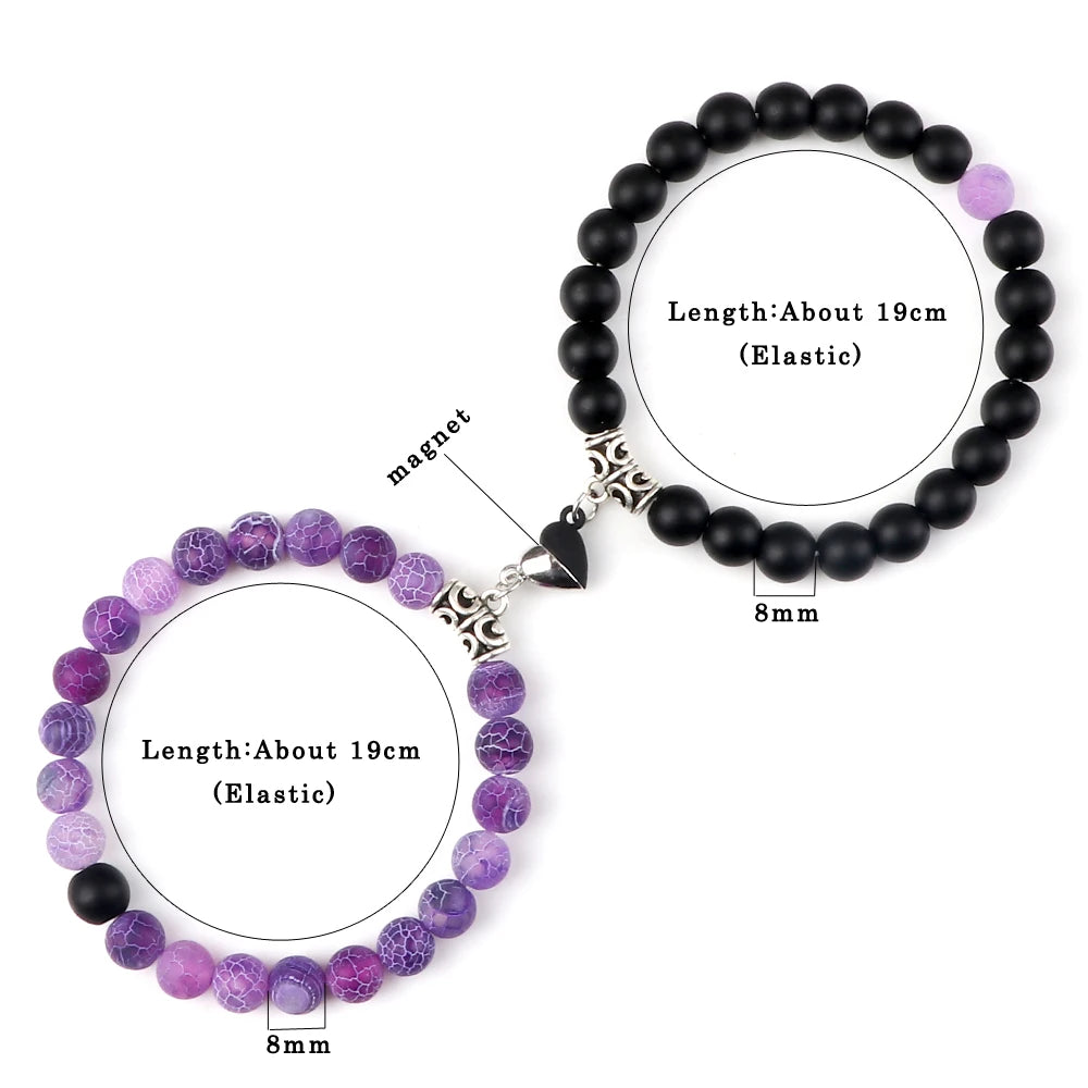 Heißer Paar Yin Yang Armband Set Männer 8mm Naturstein Herz form Magnet Liebe Armband für Frauen Freundschaft Mode schmuck Geschenk