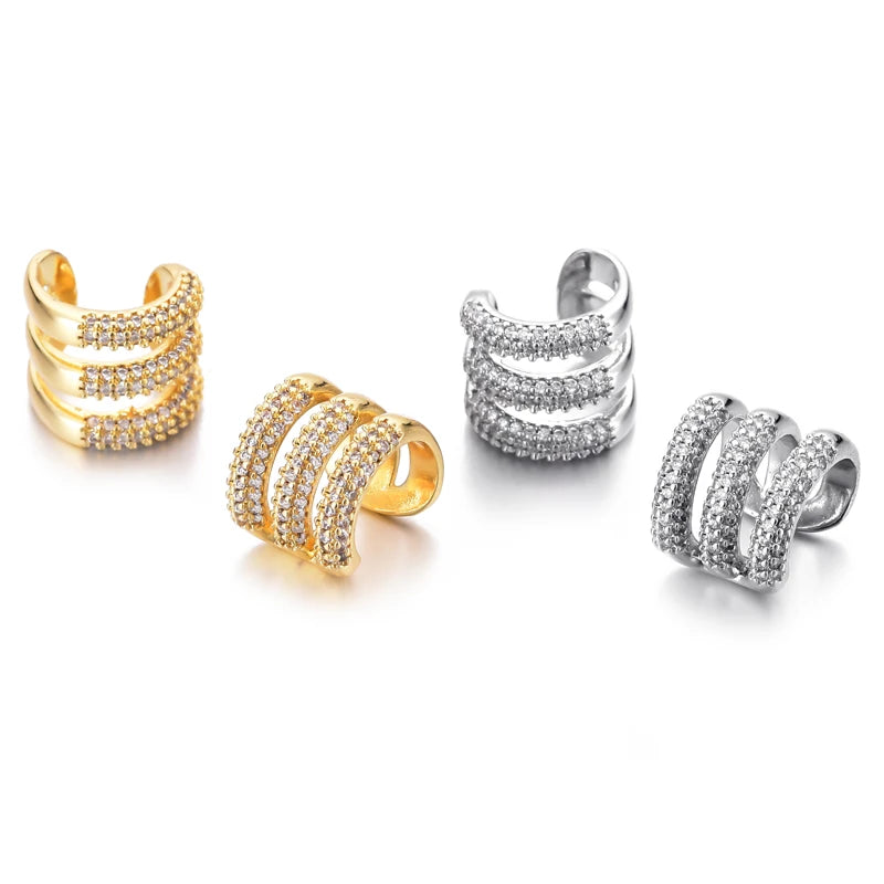Dreischichtige C-förmige Clip-Ohrringe für Frauen, Ohrmanschetten ohne Piercing, gefälschte Knorpelohrringe, AAAA-Zirkonia, geometrischer Schmuck
