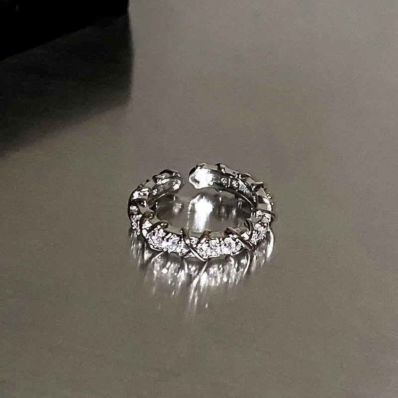 Herz Offene Ringe für Frauen Korea Geometrische Kristall Mondstein Gothic Finger Ring Y2K Zubehör Trendy Ästhetischen Schmuck Geschenk