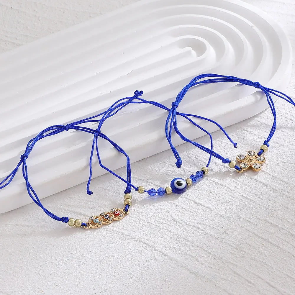 3 Stück türkische böse Blick Palm Schmetterling Armbänder für Männer Frauen Glücksaugen Perle runde gewebte Kette Armbänder Schmuck Geschenk
