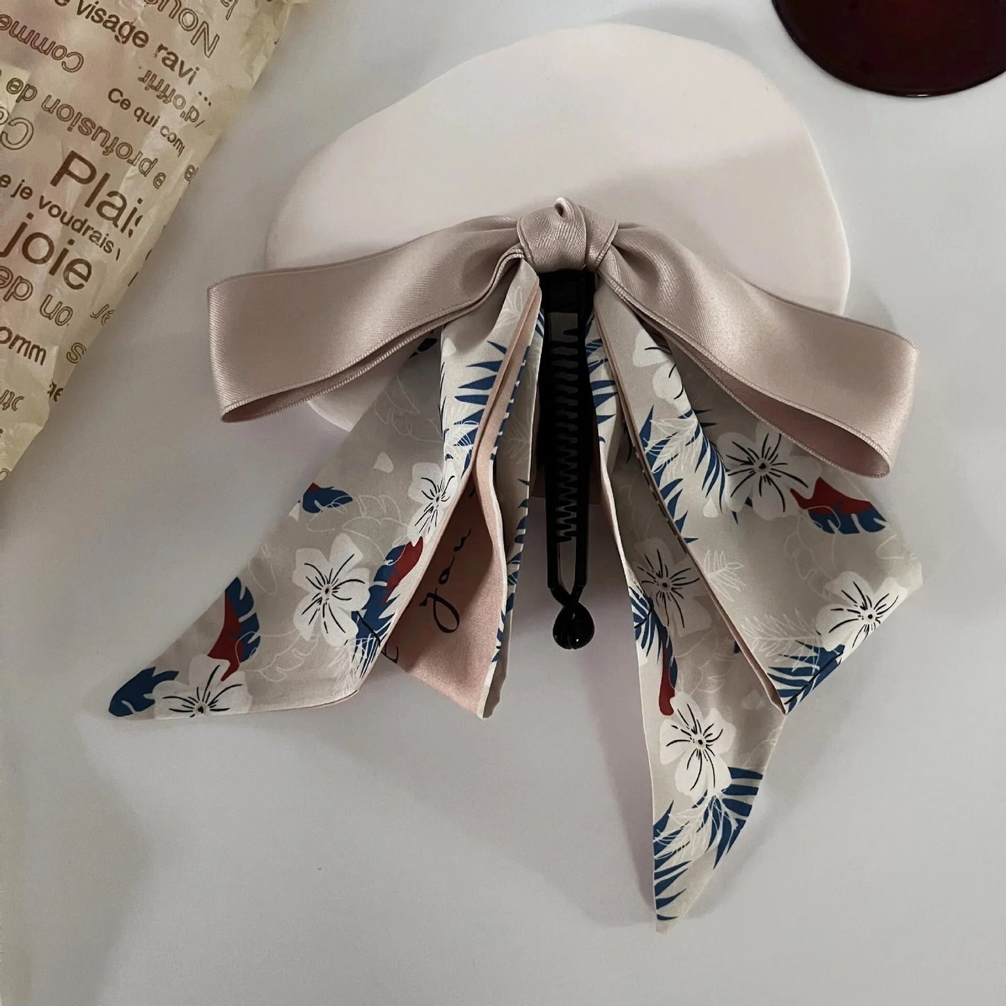 Vertikaler Clip, Pferdeschwanz, Seidenschal, Kaktus, eleganter Haarschmuck, Schmetterlingsknoten-Clip, Original-Haarkarte, Kopfschmuck, handgefertigt
