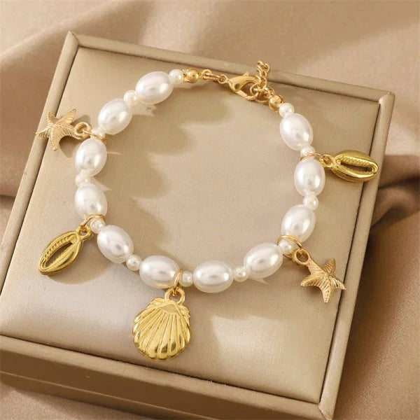 Bohemian Imitation Shell Perlen Armband Für Frauen Sea Star Schildkröte Gewebtes Seil Armband Handgemachte Freundschaft Strand Urlaub Schmuck