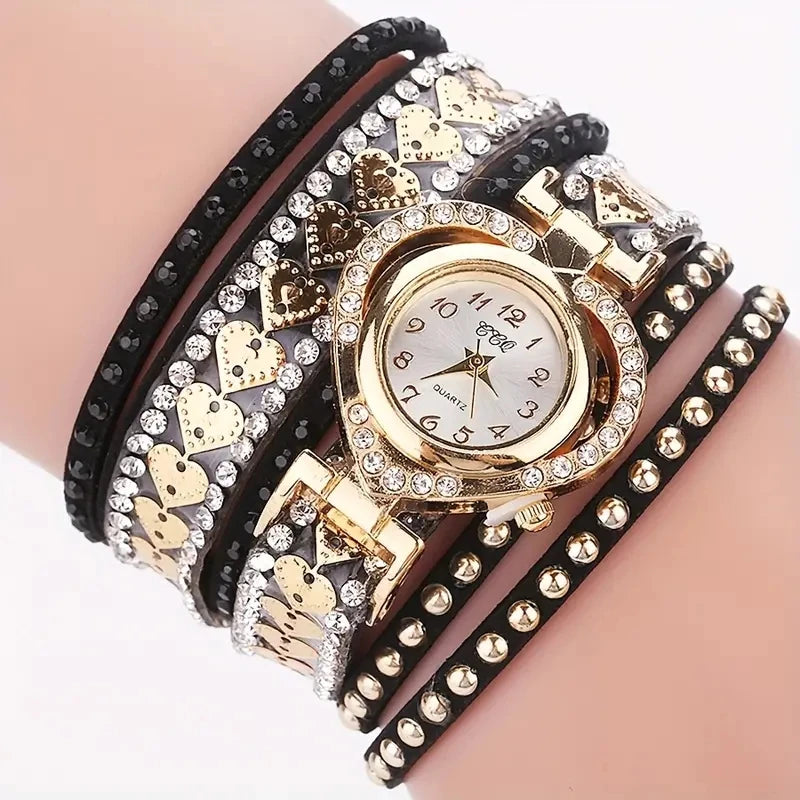 Mode Strass Herz Zifferblatt Frauen Uhren Lange Samt Band Armbanduhr