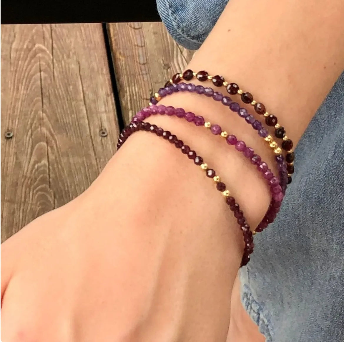 Echtes Granat-Armband, zartes Granat-Skinny-Stapelarmband