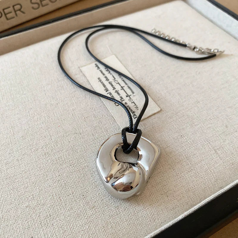 Punk Große U-Form Geometrische Anhänger Halskette Frauen MenHufeisen Einstellbare Lange Leder Seil Pullover Kette Halsketten Schmuck