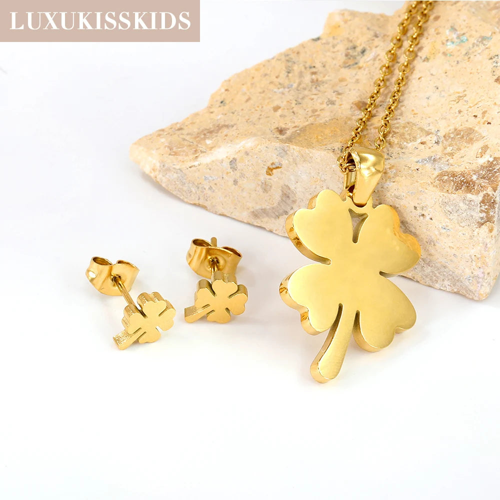 LUXUKISSKIDS Trendy Schmuck Set Edelstahl Silber/Gold Farbe Frau/Männer Großhandel Herz Anhänger Halskette Ohrringe Braut Sets