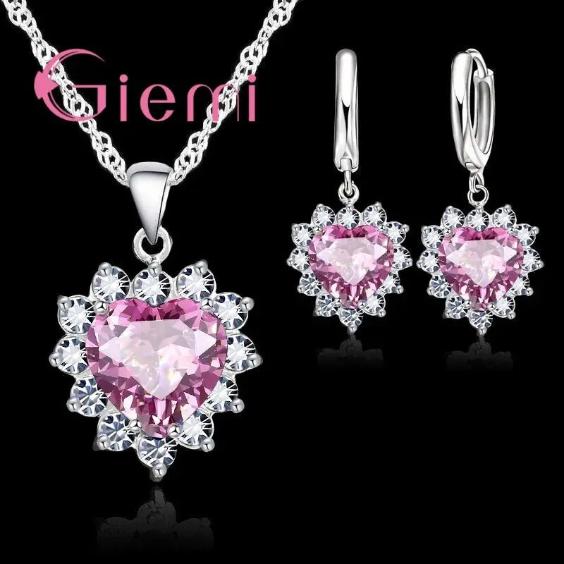 True Love Schmucksets aus 925er-Sterlingsilber für Hochzeit, Damen, Zirkonia, Anhänger, Halskette, Ohrringe, Set, Valentinstagsgeschenk