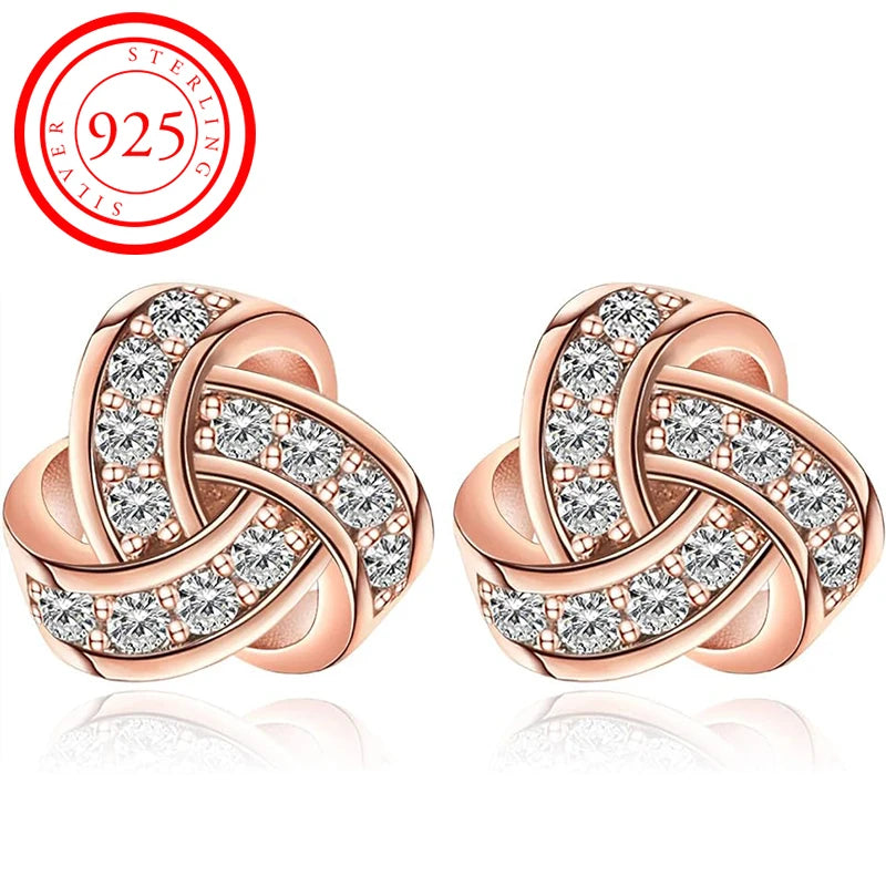 14 Karat vergoldete Ohrstecker, 925er Sterlingsilber, Post-CZ, hypoallergene Ohrringe, Liebesknoten, Zirkonia-Ohrringe für Frauen