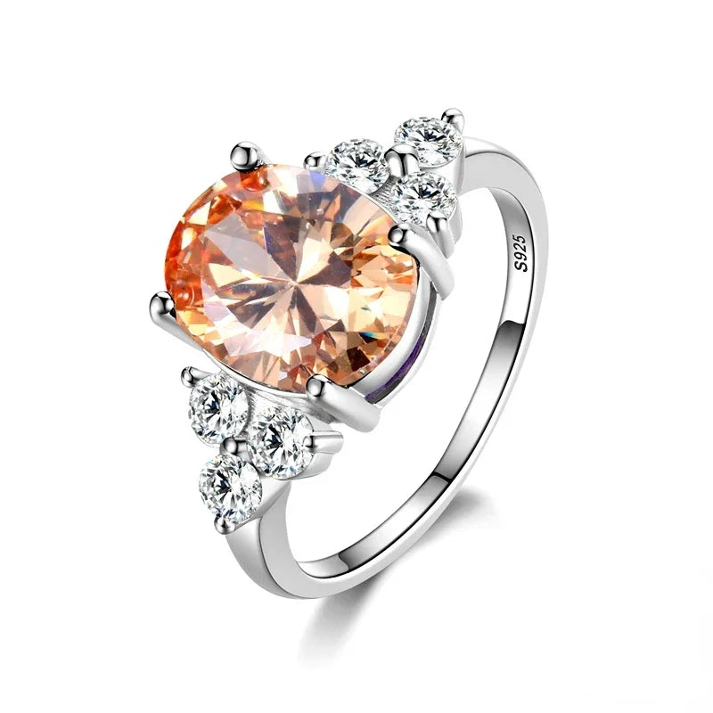 Zirkonringe aus 925er-Sterlingsilber mit weißem, rosa, hellblauem Champagner-Zirkon, ovalem Stein, Modeschmuck, Partygeschenke für Frauen