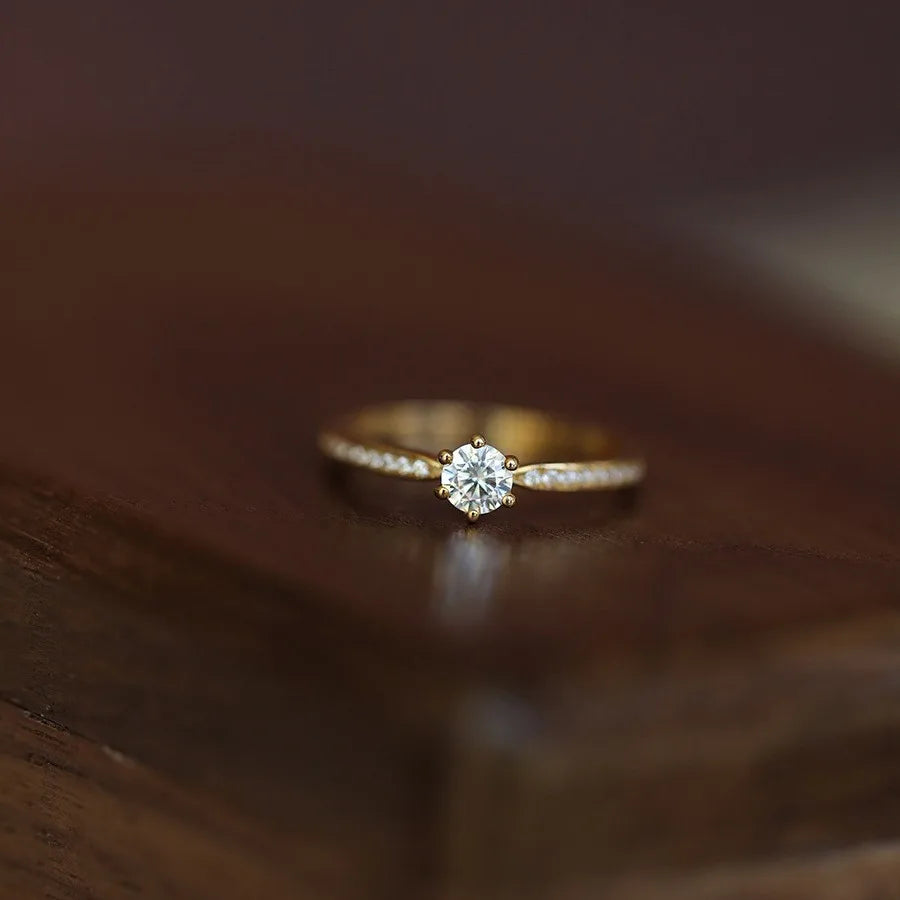 Ring aus 925er-Sterlingsilber mit 14 Karat Gold und glänzendem Zirkon für Damen, exquisiter Temperament-Hochzeitsschmuck