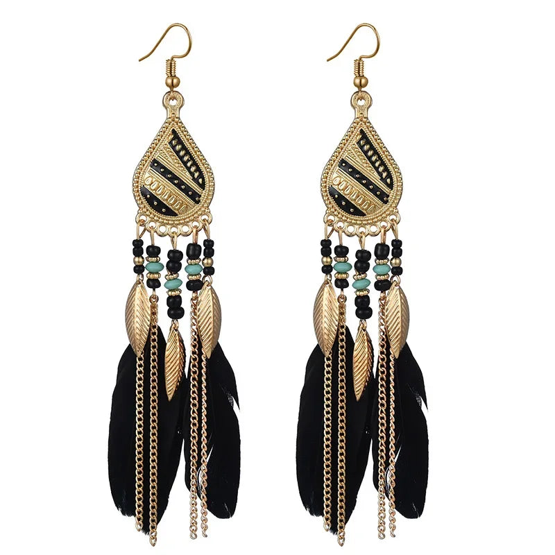Bohemian Bunte Feder Quaste Ohrringe Für Frauen Ethnische Perlen Tropfen Aussage Hängende Ohrringe Mädchen Mode Schmuck Geschenk