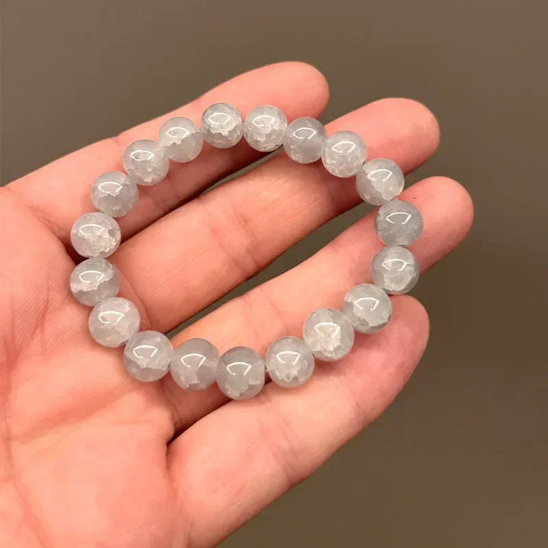 Natürliches rosa/buntes Kristall-/Porzellan-Armband mit Eis-Rissmuster und gemusterten Perlen, einzelner Kreis, glücklicher Heilstein, Schmuck, Geschenk