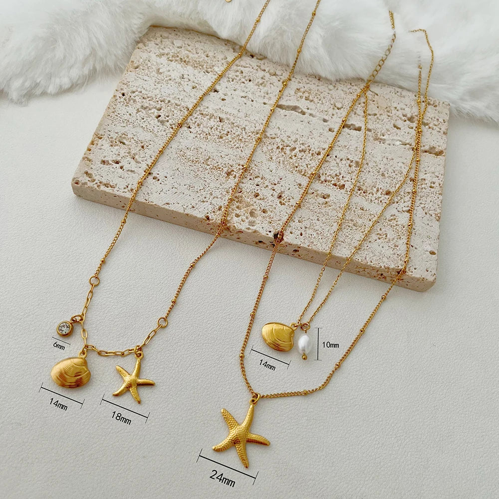 ALTERA Neue Böhmen Handgemachte Edelstahl Halskette Ohrringe Armband Shell Seestern Charme Wasserdicht Schmuck Set Sommer Strand
