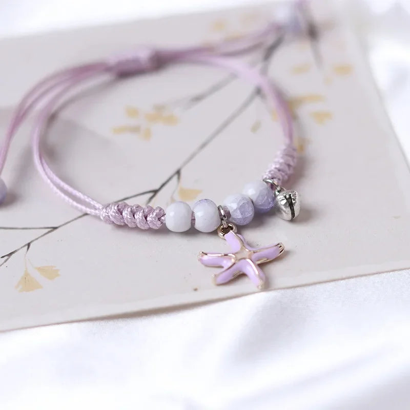 Kreative Seestern Muscheln Perle Anhänger Armband Frauen Mädchen Handgemachte Lila Geflochtene Armreif Einstellbar Sommer Sand Geschenke Schmuck