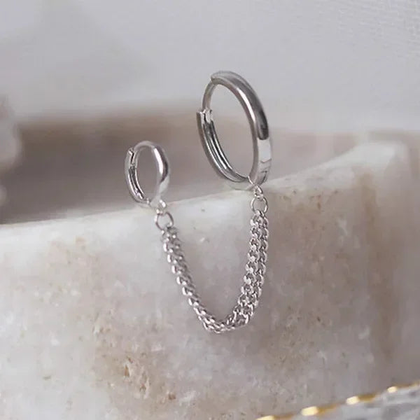 Punk Coole Zwei Loch Piercing Ohrringe Gold Silber Farbe Lange Quaste Kette Tropfen Ohrringe für Frauen Mode Schmuck Geschenke Koreanische