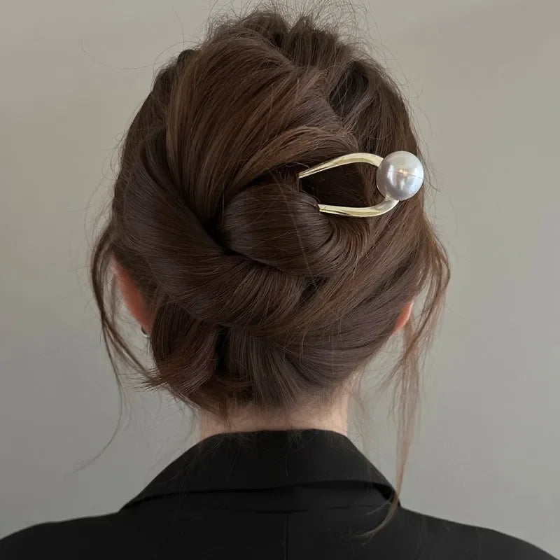 Neue Perle Haarnadeln Koreanische U-förmigen Metall Shell Haar Clip Pins Frauen Mädchen Haar Sticks Brötchen Maker Haar Styling zubehör Geschenke