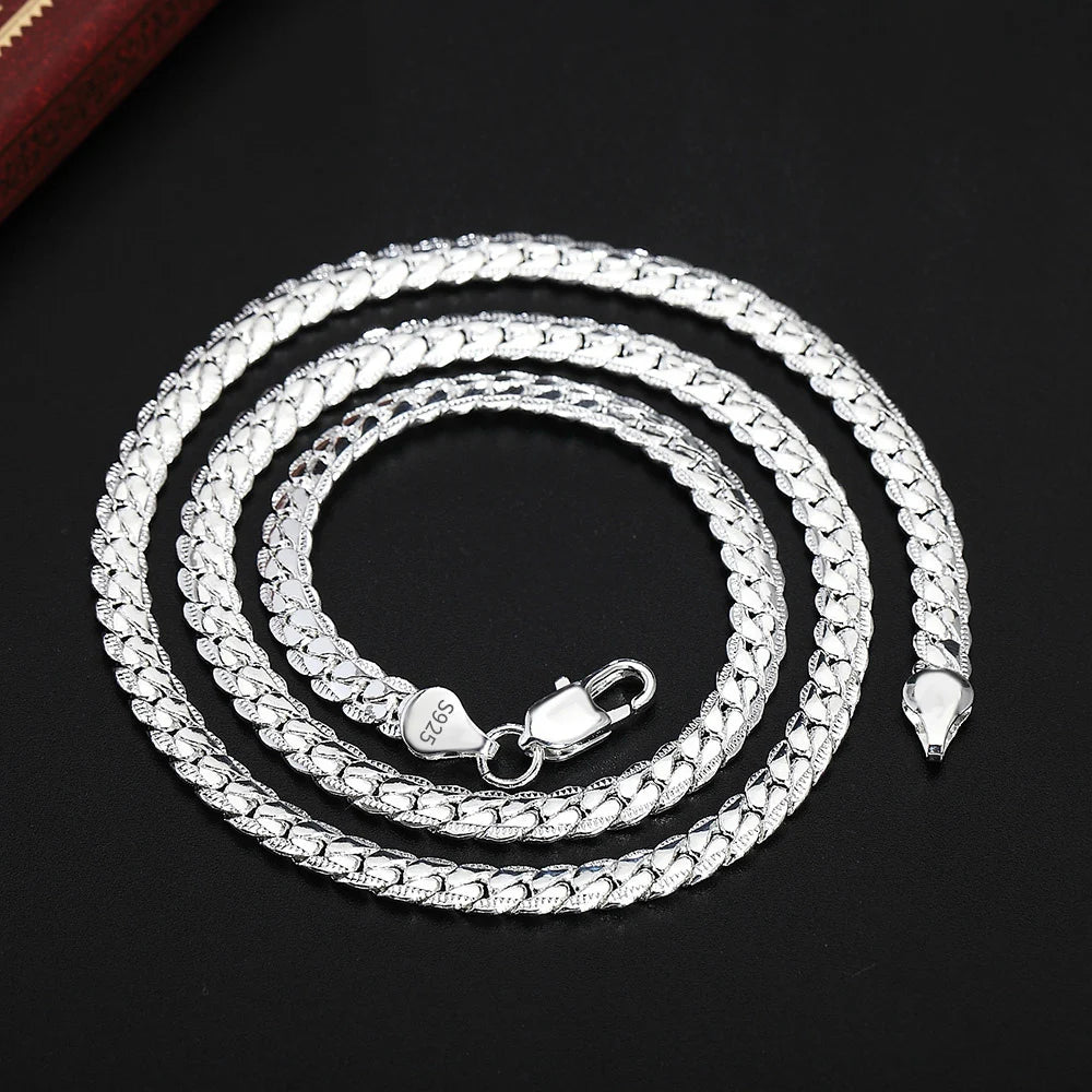 18K Gold/Silber Farbe 6mm Seitlich Halskette 8/18/20/24 Zoll Kette Für Frau Männer Mode Hochzeit Verlobung Schmuck