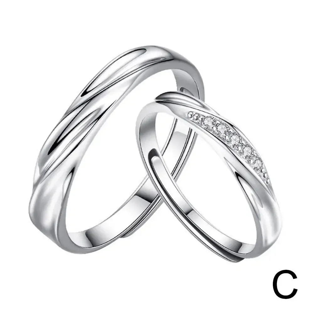 Einfache Mode Paar Ringe Set Silber Farbe Öffnung Einstellbare Finger Licht Luxus Schmuck Für Frauen Männer Jahrestag Geschenk