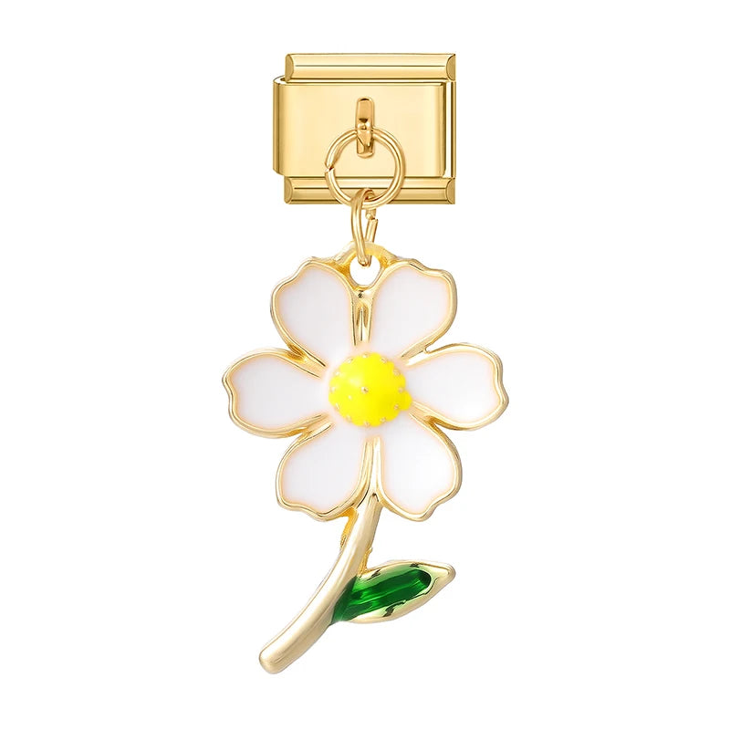 Neue Gold Farbe Blumen Blätter Vintage Anhänger Italienischen Charme Link Fit 9MM Edelstahl Armband Männer Frauen DIY Machen geschenke