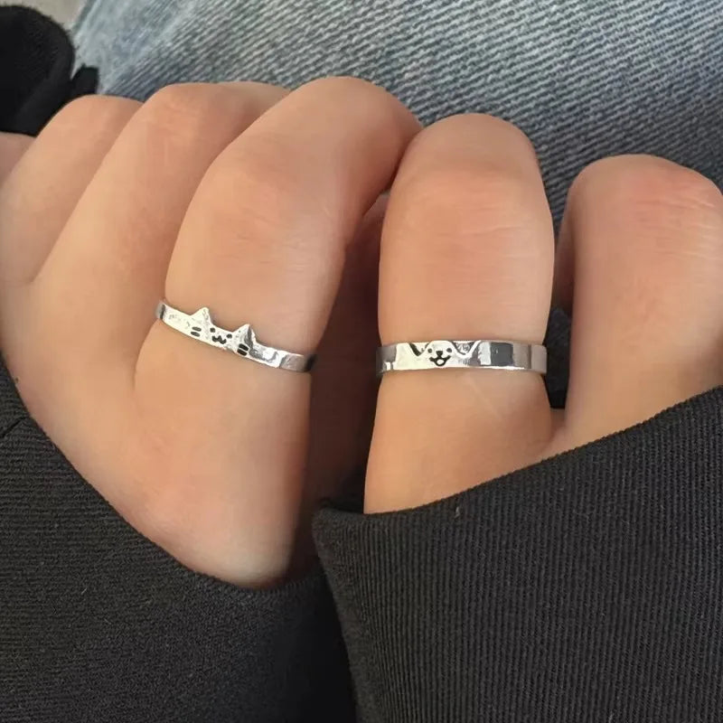 1/2 stücke Neue Reizende Katze Hund Tier Paar Ring für Paar Handgemachte Öffnung Einstellbare Ringe Valentinstag Ringe mode Schmuck