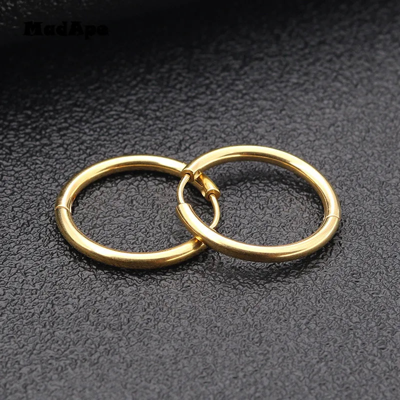 MadApe Trendy Silber Farbe Rose Gold Schwarz Ton Edelstahl Creolen Runde Schleife Ohrring Für Frauen 25mm/20mm/11mm