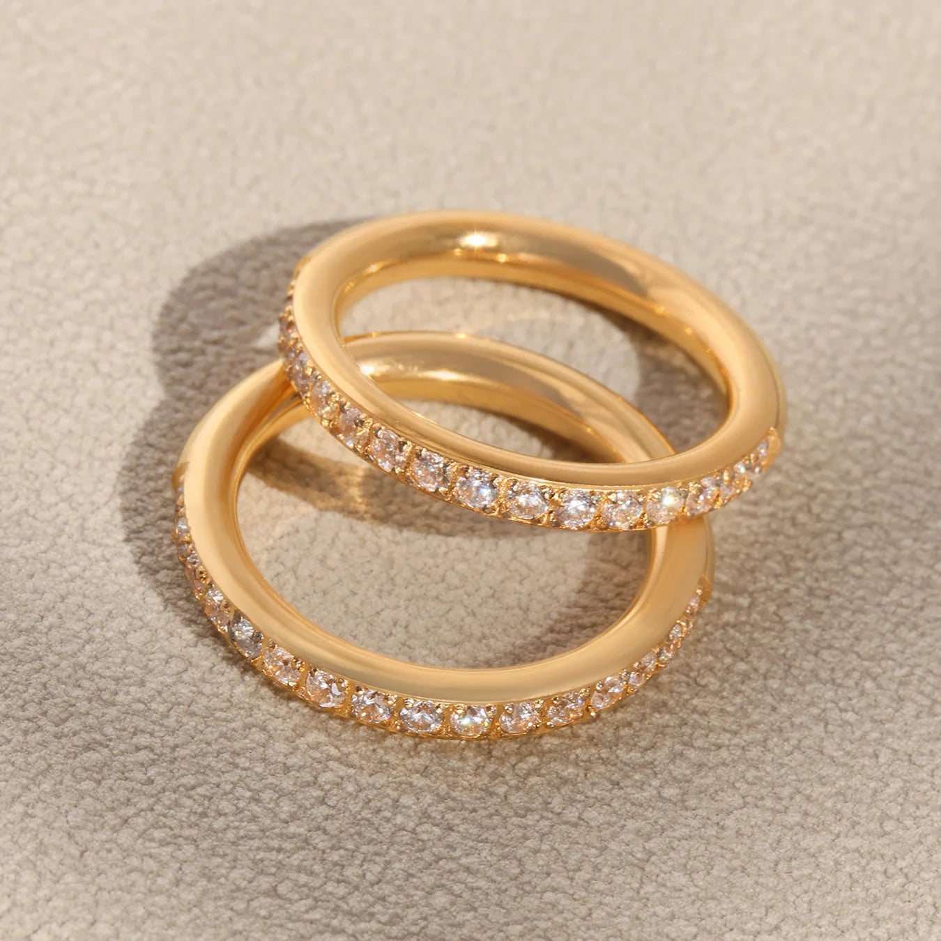 Liora 3-in-1-Ringe mit kubischem Zirkon für Damen, dünn, 18 Karat vergoldet, Edelstahl, Eheringe, Ringe für Frauen, Zeigefinger-Schmuck