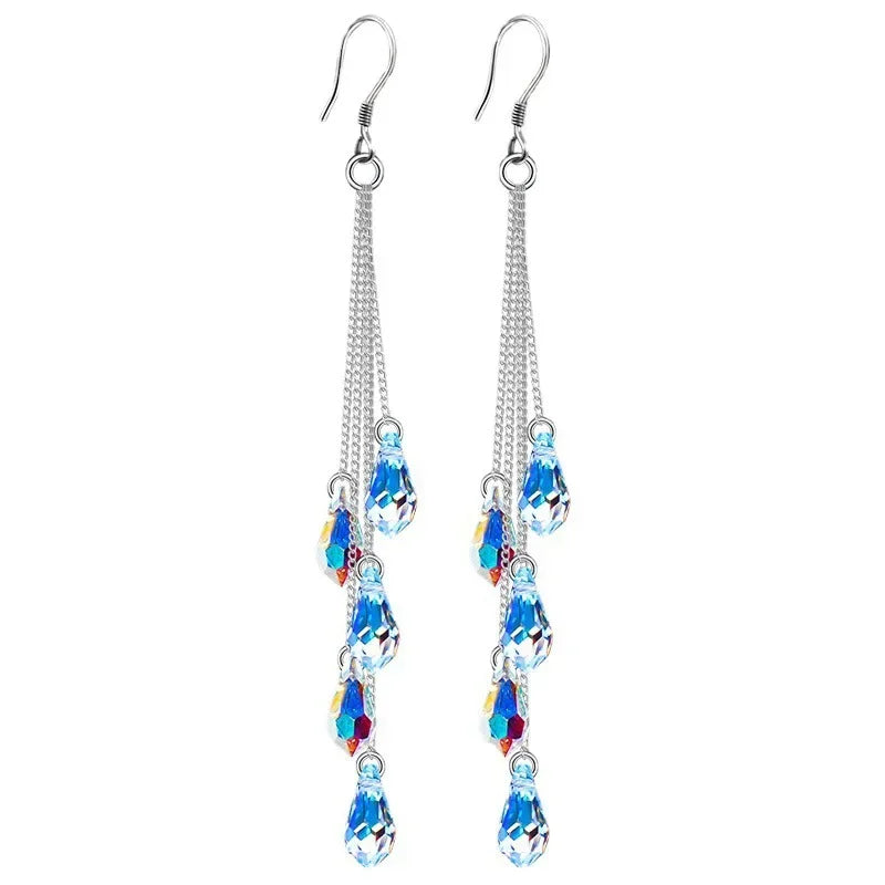 Modische Kristall-Quastenohrringe, lange und elegante Ohrringe, romantisches Valentinstagsgeschenk, Damenohrringe