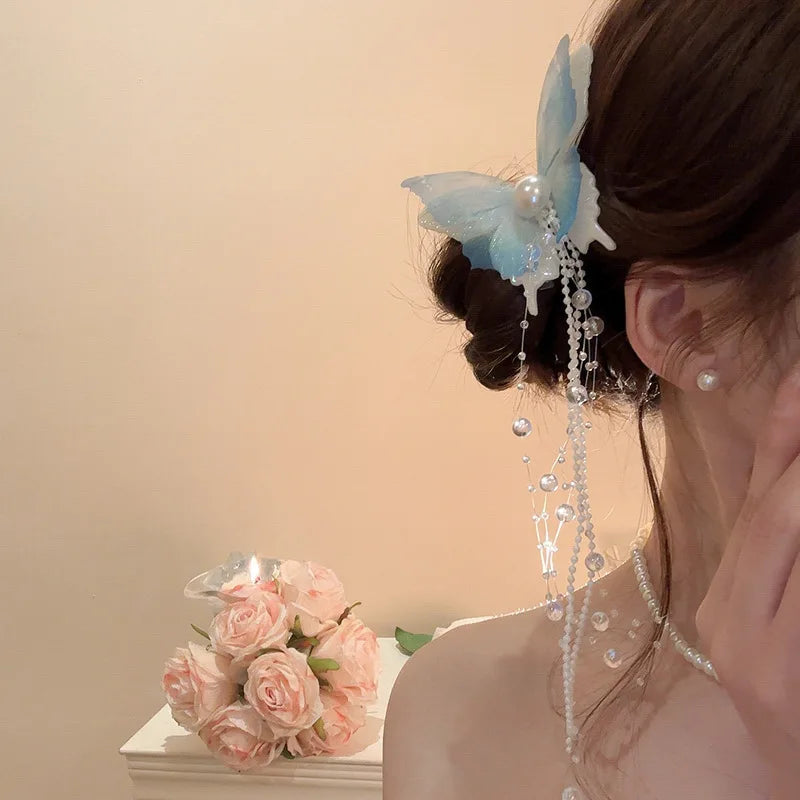 Fee Quaste Haarspange für Frauen Meerjungfrau Perle Schmetterling Seite Haarnadel exquisite elegante Hochzeit Party Reise Haarschmuck