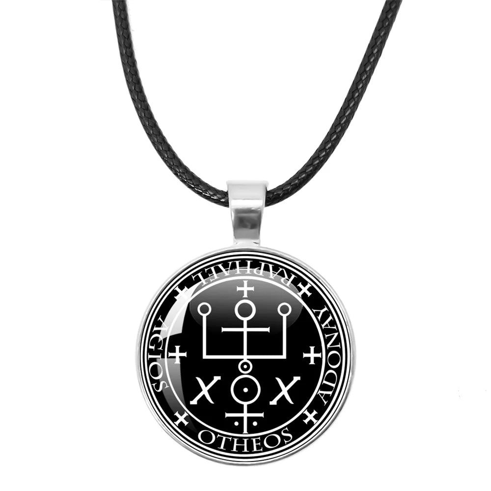 Siegel der sieben Erzengel Medaille Leder Seil Halskette Michael Raziel Uriel Gabriel Anhänger Rune Halskette Schutz Amulett Geschenke