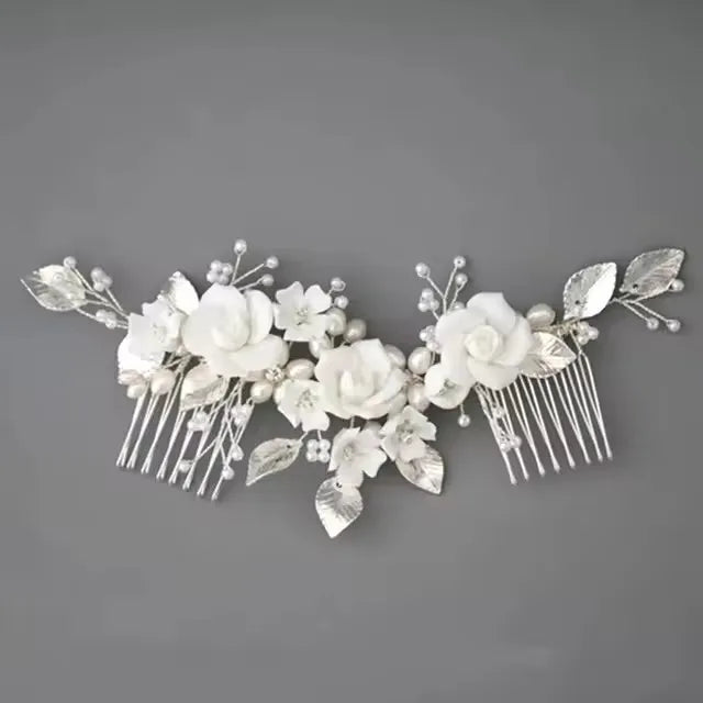 SLBRIDAL Handgemachte Luxus Strass Süßwasser Perlen Ceram Blume Braut Tiara Hochzeit Brautjungfern Krone Frauen Haar Schmuck