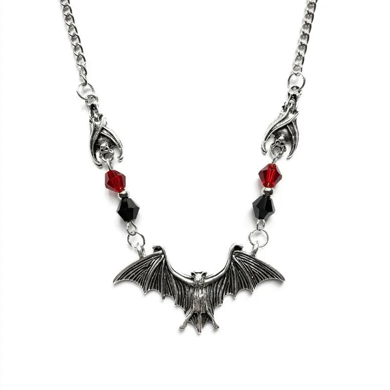 Punk Kristall Perle Kette Gothic Halskette für Frau Tier Horror Schwarz Fledermaus Punk Schmuck Geschenk Hexe Halsband Halloween Geschenk