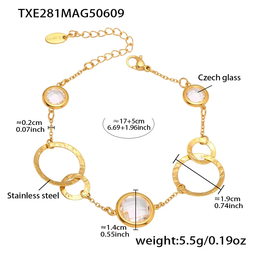 Kettenarmband aus 316L-Edelstahl mit glänzendem, facettiertem tschechischem Kristallglas für Damen. Hochwertige Luxus-Edelstein-Damenarmbänder