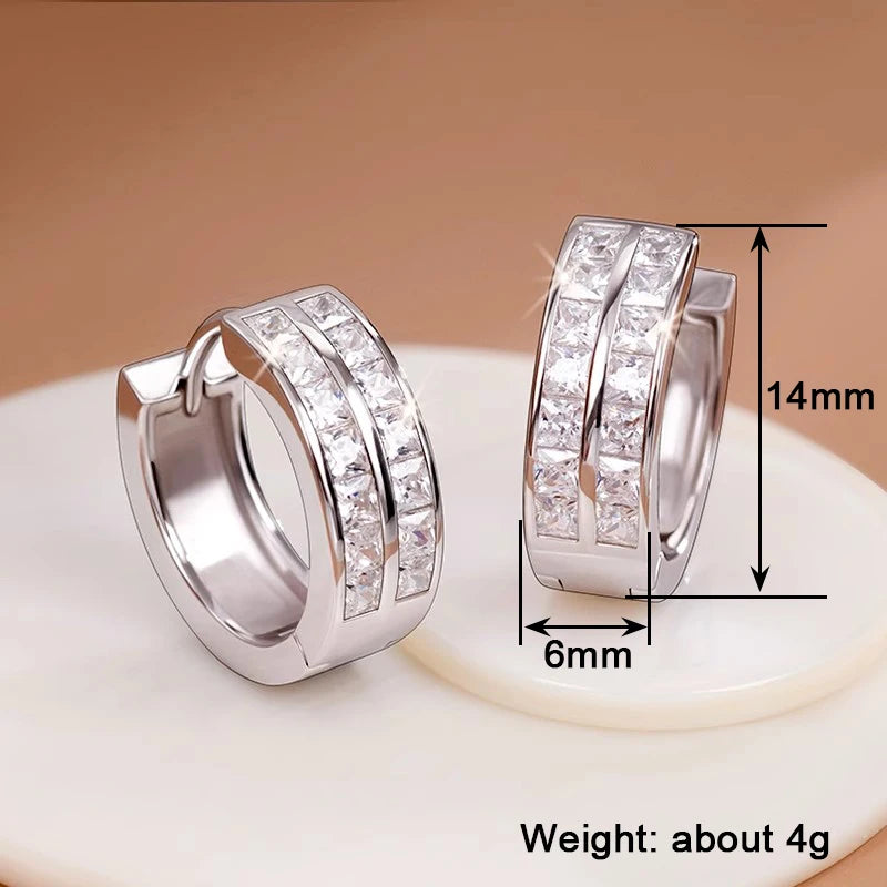Huitan Silberfarbene, brillante Zirkonia-Creolen für Damen, anmutige Accessoires für den täglichen Gebrauch, weiblicher Modeschmuck, Geschenke