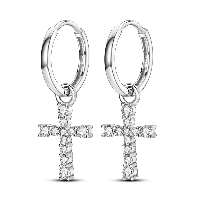 Original 925 Sterling Silber Hand von Fatima Blue Eye of Evil Creolen Kreuz Eardrop Ohrringe für Frauen Geschenk