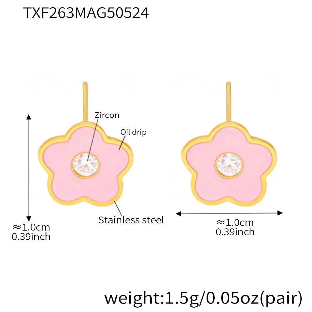 Kinderaccessoires Rosa Blume Zirkon Anhänger Gedrehte Kette Halskette Ohrringe Armband Ring Edelstahl Wasserdicht Geschenk