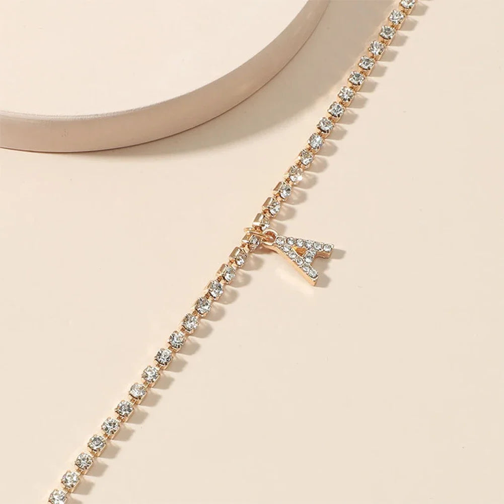 Mode Kreative Initial Buchstaben Alphabet Anhänger Strass Glänzenden Strand Fußkettchen Kette Fuß Schmuck Knöchel Armbänder für Frauen Boho