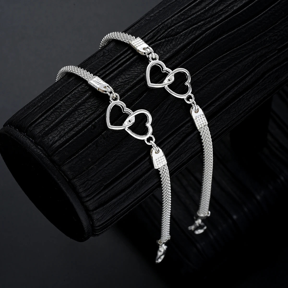 2-teiliges modisches Fußkettchen mit silbernem Strass-Herz-Anhänger für Frauen, Ins Bling Love Foot, Knöchel-Armband-Set, Kette, Schmuck, Geschenke