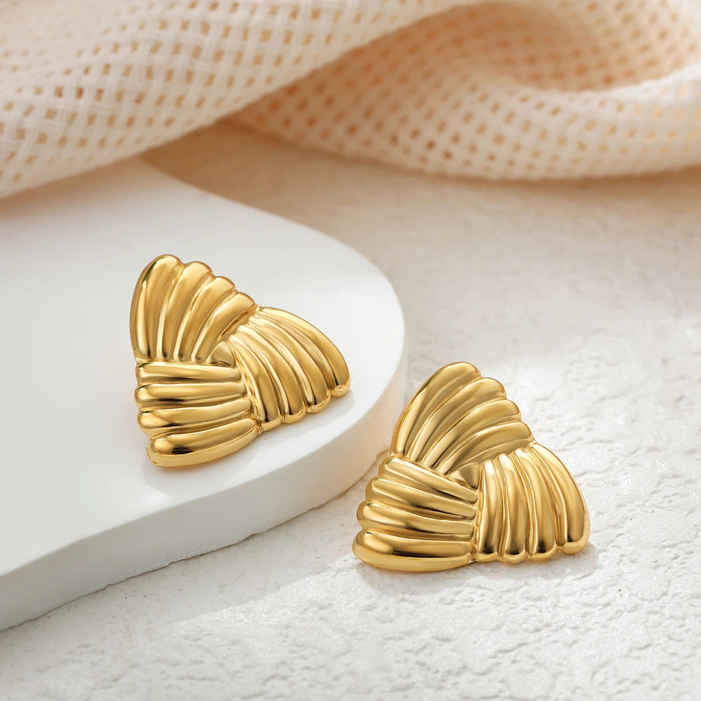 18 Karat vergoldete, gestreifte Textur, klobige Ohrstecker für Damen, glänzender Edelstahlknoten, gedrehte geometrische Ohrringe, täglicher Schmuck