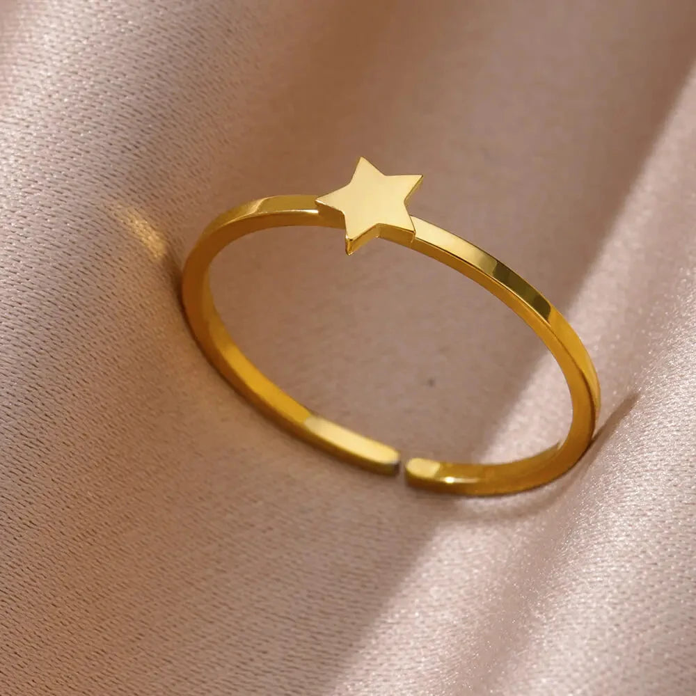 Gold Farbe Edelstahl Shell Ringe Für Frauen Vintage Oval Blau Stein Einstellbare Ring Fashion Party Schmuck Jahrestag Geschenk