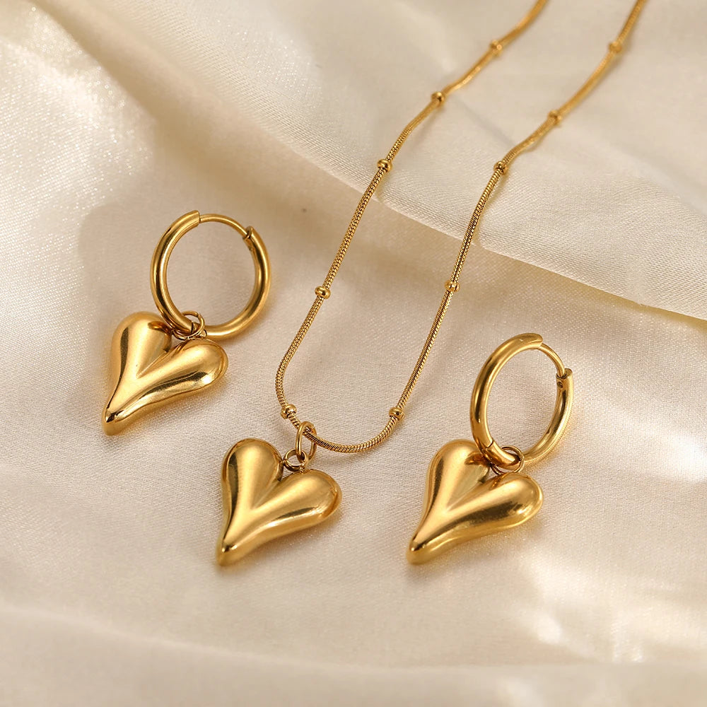 DGIDDK Damen Halskette Ohrringe Set Edelstahl Mode Licht Luxus Herz Anhänger Schmuck Set Pendler Party Passend