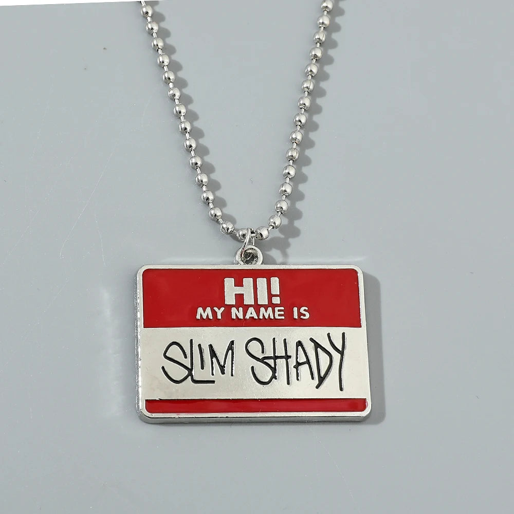 Coole „Hi My Name Is Slim Shady“-Halsketten mit quadratischem Anhänger für Männer und Jungen, personalisiertes Accessoire, Perlenkette, Schmuck, Geschenke für Freunde