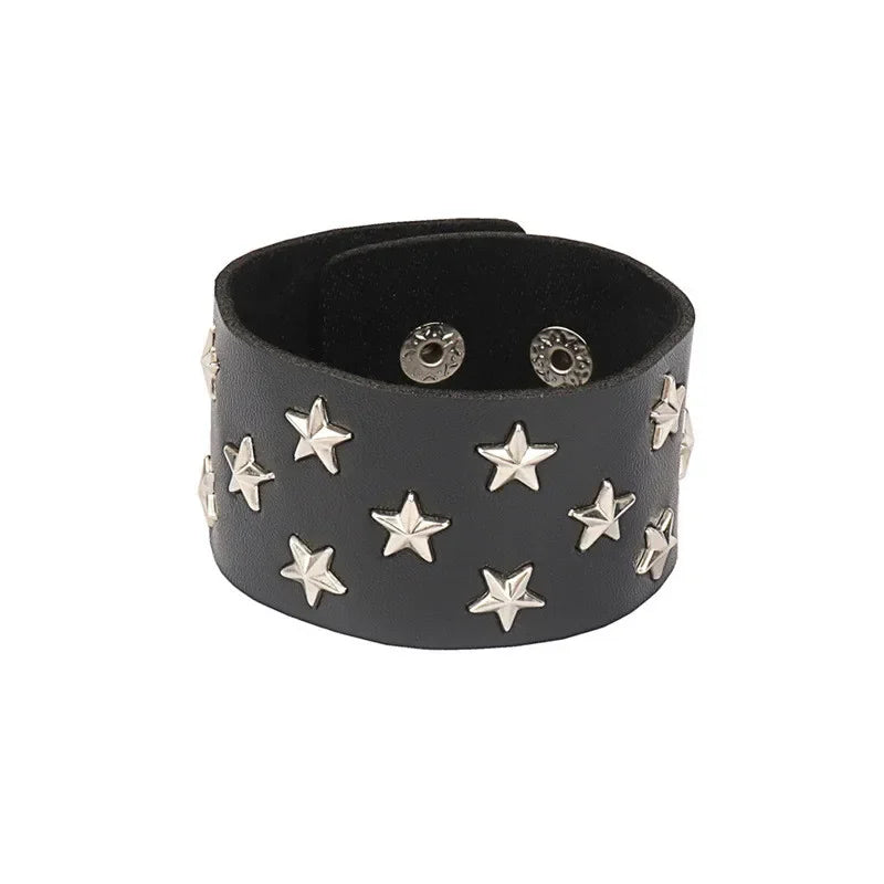 Punk-Lederarmband für 90er-Jahre-Männer und Frauen, Nieten-Manschettenarmband, verstellbares schwarzes Lederarmband, Metallbesatz, Schmuck, Geschenk