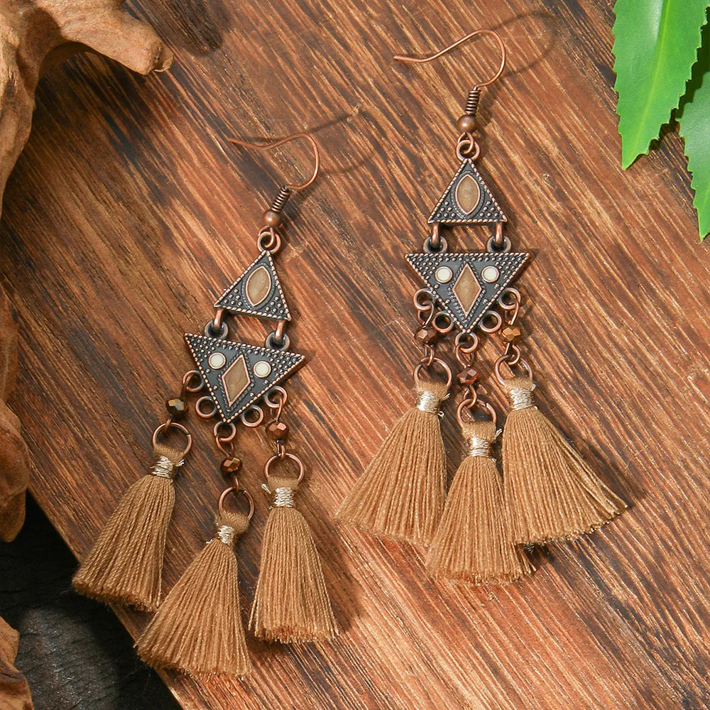 Klassische Vintage Ethnische Tropfen Ohrringe für Frauen Böhmischen Lange Temperament Quaste Geometrische Persönlichkeit Ohrring Weiblichen Schmuck