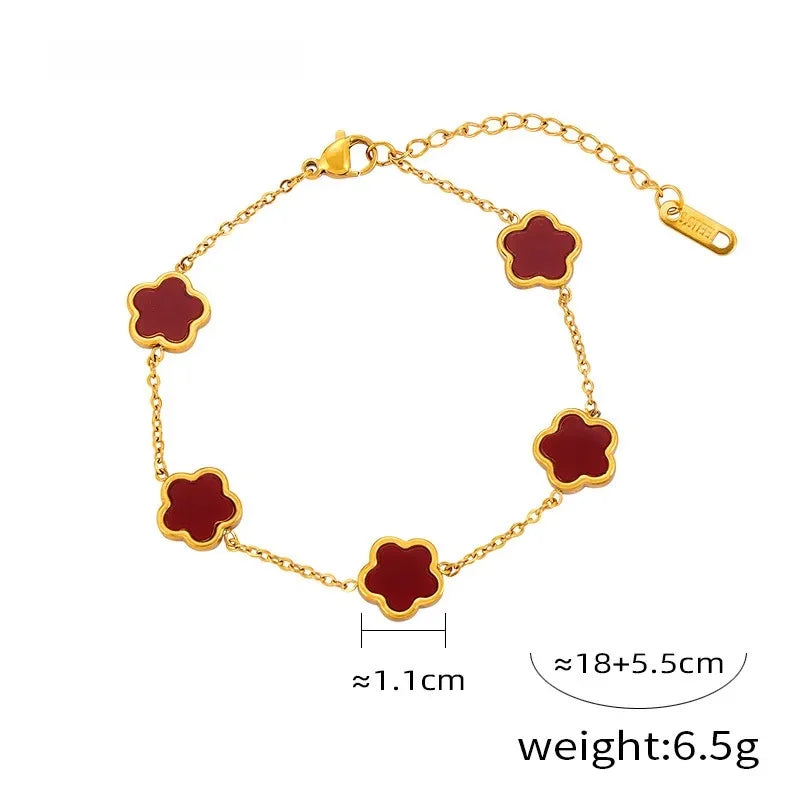 Rustikales frisches Titan-Stahl-Blumen-Accessoires-Armband, weiße Muschel, Acryl-Ohrringe, einfaches Halsketten-Set, Schmuck-Ensemble