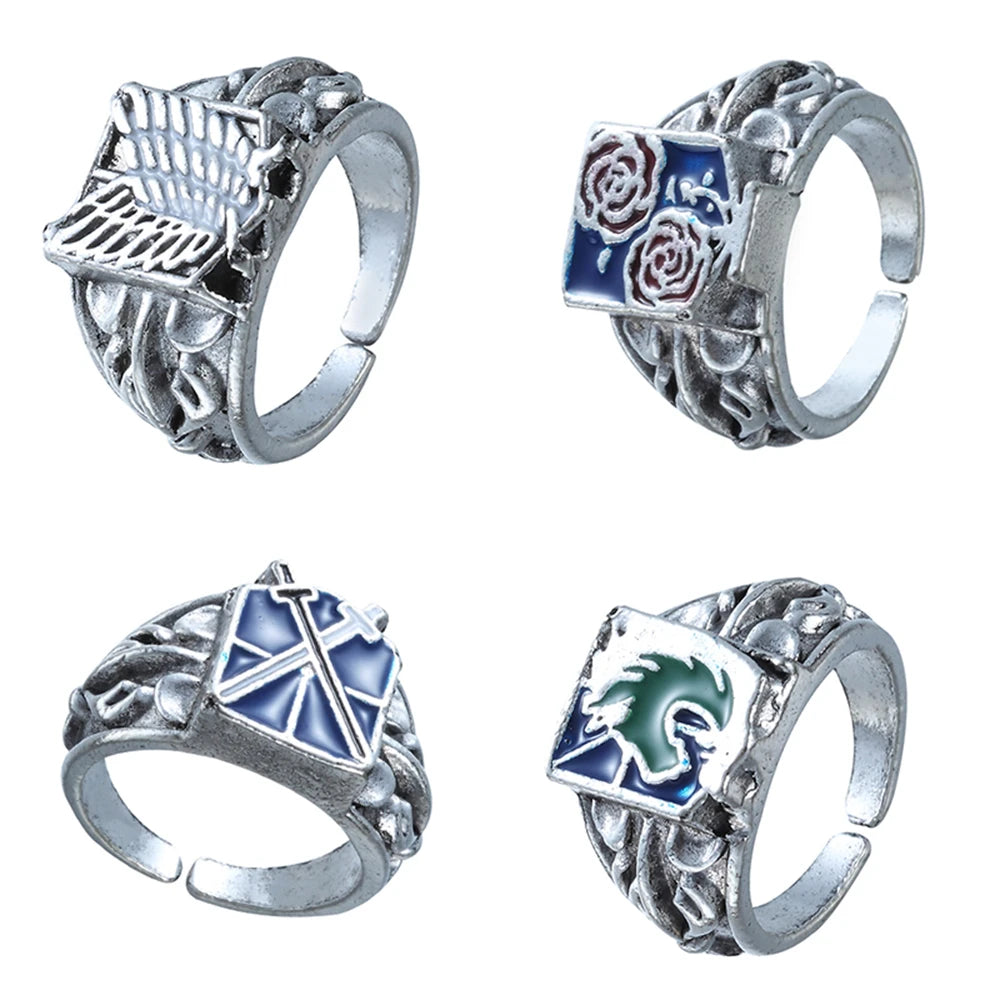 Anime Angriff auf Titan Wings of Liberty Emaille Ring für Frauen Männer Rose Schwert Flagge Finger Metall Ringe Fans Cosplay Partei Schmuck