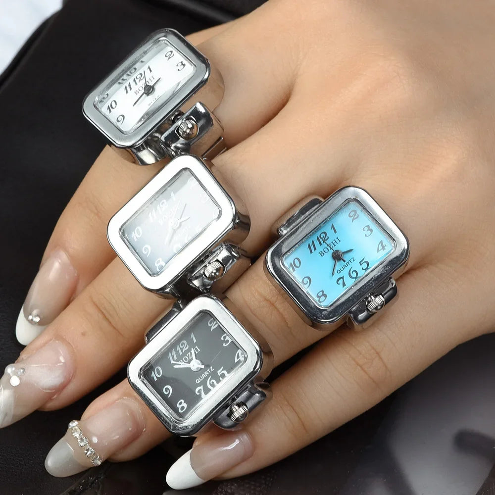 Mini Vintage Punk Finger Uhr Ringe Gummiband Legierung Uhren Paar Ringe Schmuck Uhr Retro Römischen Quarz Frauen Männer Uhr